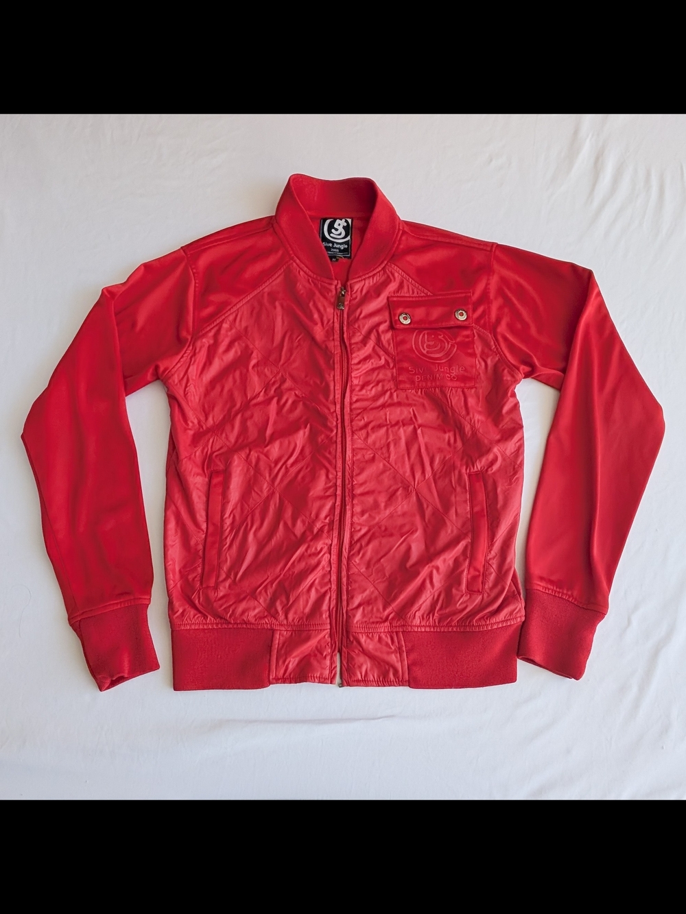 5ive Jungle Jacket Mens Med Red Members Only Shiny Elastic Waist and Cuffs Y2K